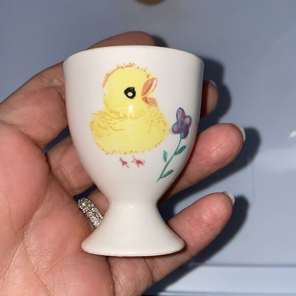 Vintage Egg Cups And Hand Paintedted Ceramic Bunny Rabbit Easter Set - Picture 9 of 14